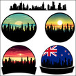 Macetown Skyline Silhouette New Zealand Flag Travel Souvenir Sticker Sunset Background Vector Illustration SVG EPS AI