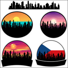 Bruntal Skyline Silhouette Czech Flag Travel Souvenir Sticker Sunset Background Vector Illustration SVG EPS AI
