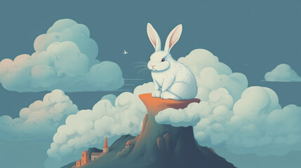 Poster - Rabbit sitting on a cloud Generative AI