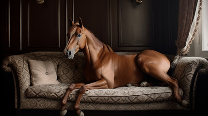 Poster - Horse on a sofa Generative AI