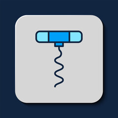 Sticker - Filled outline Wine corkscrew icon isolated on blue background. Vector