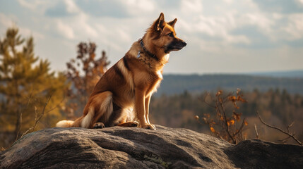 Canvas Print - Dog on top of a rock Generative AI