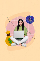 Aufkleber - Creative picture template collage of business lady using netbook check cryptocurrency growth writing financial report