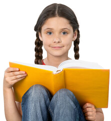 Sticker - Education and school concept -  little student girl with  book isolated on white