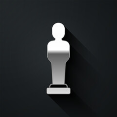 Poster - Silver Movie trophy icon isolated on black background. Academy award icon. Films and cinema symbol. Long shadow style. Vector