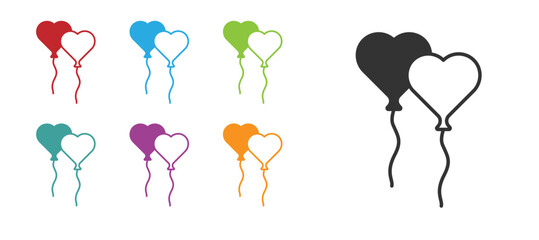 Sticker - Black Balloons in form of heart with ribbon icon isolated on white background. Valentines day. Set icons colorful. Vector