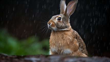 Canvas Print - Rabbit in the rain Generative AI