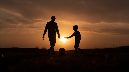 Poster - Silhouette of father and son visiting a museum Generative AI