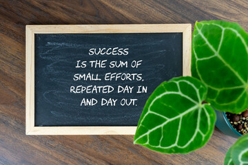 Wall Mural - Inspirational quotes text Success is the sum of small efforts, repeated day in and day out written on mini chalk board