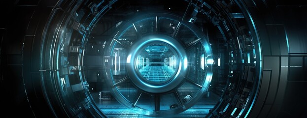 Poster - Abstract style on a blue background. display in futuristic cyberpunk style.