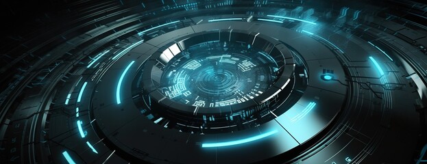 Poster - Abstract style on a blue background. display in futuristic cyberpunk style.