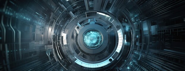 Poster - Abstract style on a blue background. display in futuristic cyberpunk style.