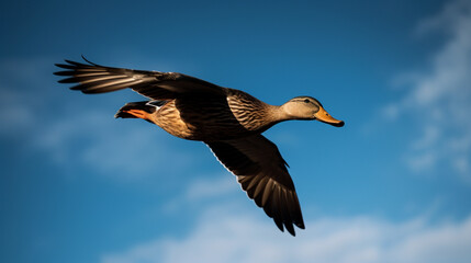 Poster - A Duck Flying in a Clear Blue Sky Generative AI