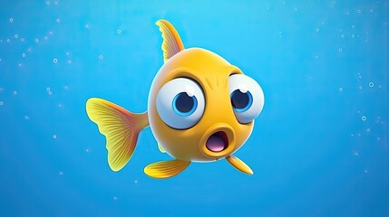 Wall Mural - 3D cartoon character of a spherical goldfish. Generative AI