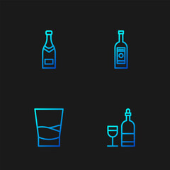 Sticker - Set line Wine bottle with glass, Glass of vodka, Champagne and . Gradient color icons. Vector