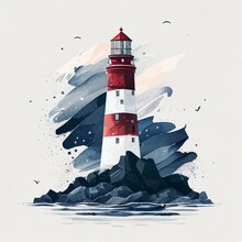Lighthouse Watercolor Drawing Generative AI