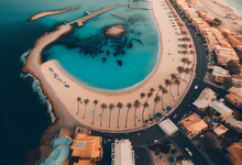 Top View Jeddah City Beach Saudi Arabia - Red Sea Corniche View , Waterfront. Generative AI