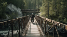 A Motorcyclist Crossing A Suspension Bridge Generative AI