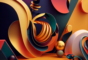 Wall Mural - A lively background of shapes and curves with a vivid contrast. AI generation. Generative AI