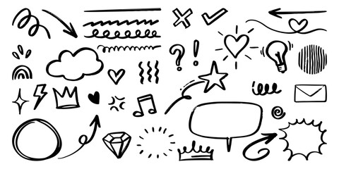 Leinwandbilder - set of Hand drawn doodle elements for concept design isolated on white background. vector illustration.