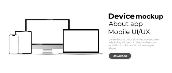 Aufkleber - Realistic mockups computer, laptop, tablet and smartphone on isolated background. Device screen mockup collection. Empty screen mockup. Vector EPS 10