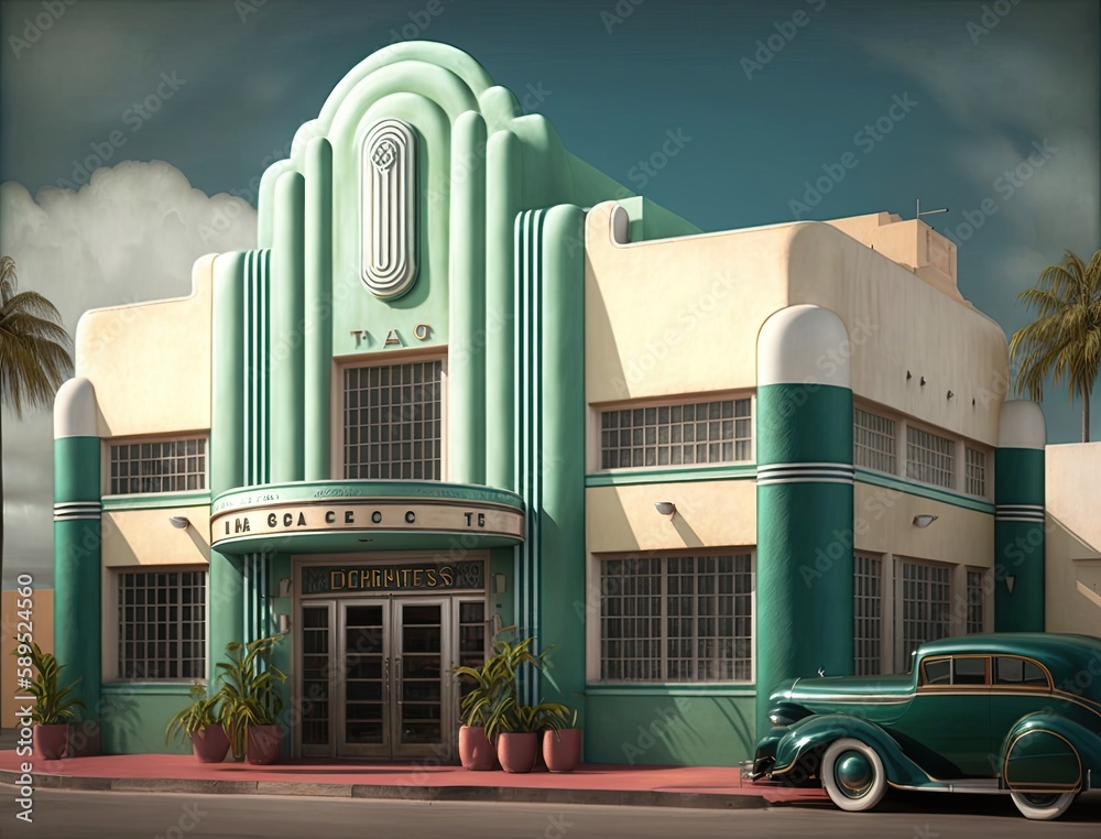 Vintage tone image of palm trees and typical retro art deco style ...