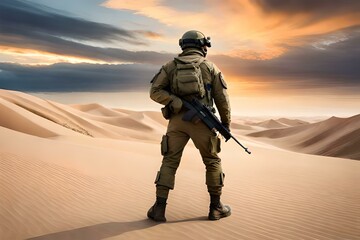 Wall Mural - Lone Soldier standing in the desert