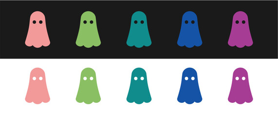 Wall Mural - Set Ghost icon isolated on black and white background. Happy Halloween party. Vector