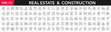 Fototapeta  - Real Estate and Construction line icons set. Real Estate outline icons collection. Purchase and sale of housing, builder, crane, rental of premises, insurance, realty, measure, tool - stock vector.