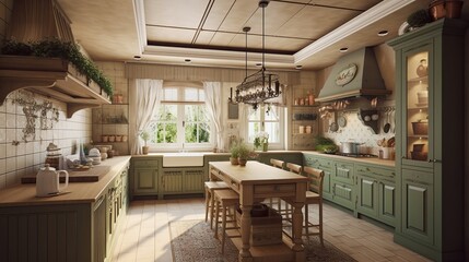 Country house simple kitchen interior design, generative ai room design in vintage style