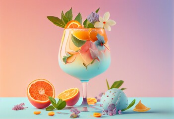 A Festive Summer Cocktail with a Pastel Background. Generative AI