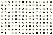 Mega Geometric And Abstract Shapes Collection. Abstract Symbols Set. Vector Elements. Geometric Icons. Isolated Modern Signs. Neo Geo Art. Swiss Style. Bauhaus Influence. Neo Minimalism.