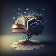 Surreal brain and books - imaginative illustration - World Book Day - generative AI