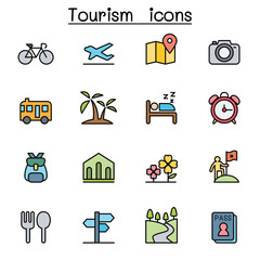 Poster - Tourism color line icon set