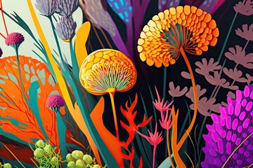 Wall Mural - close-up of meadow flowers, including vibrant colors and unique shapes, created with generative ai