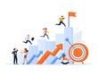 © Hanna - Business team walking success ladder or steps banner, web page. Flat design concept of business analysis and planning, increase profits, business growth