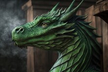 Green Dragon Portrait. Dragon Symbol Of 2024. Generative AI