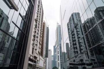 Poster - view of sleek, contemporary high-rise buildings in bustling metropolis, created with generative ai