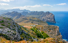 Tramuntana Mountains (Serra De Tramuntana) In West Of Mallorca Seen From Formentor Cape, Balearic Islands, Spain