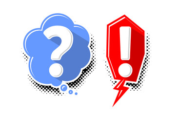 Poster - Question and exclamation marks icon in comic style. Vector on transparent background