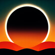 Solar eclipse simple illustration. Stylized landscape eclipse icon. Giant black sun. Eclipse over the mountains. AI-generated