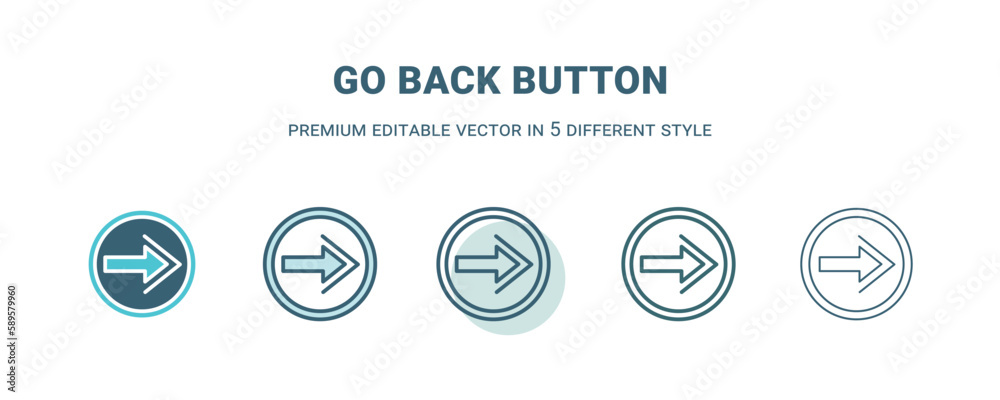 go back button icon in 5 different style. Outline, filled, two color ...