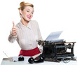© BillionPhotos.com - Attractive young woman working on vintage typewriter on white background