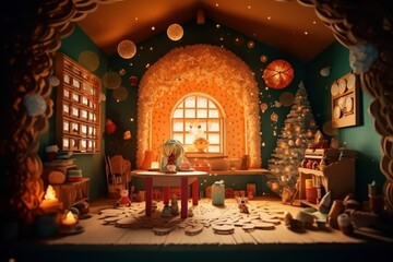 Wall Mural - 3d illustration of a christmas tree and decoration made of colorful paper on the background of chris