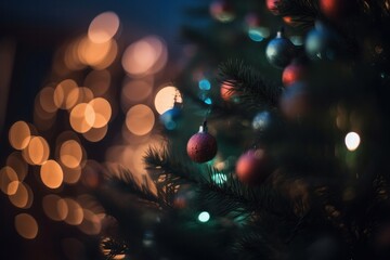 Wall Mural - christmas lights on a red background, generative ai