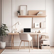 © Nataliia - The homework room with desk or home office in platinum shades. Home Decor styles of furniture. Close-up. Generative Al content.