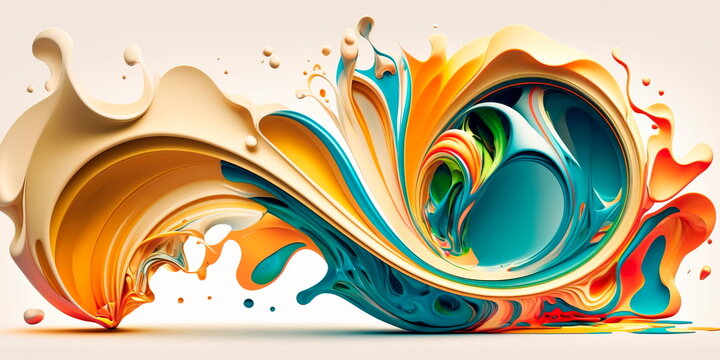 Multicolored Fluid splash, swirl on white. Luxury Multicolored flow. Generative AI