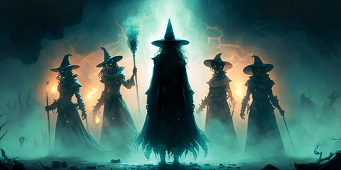 Coven of witches in the mist Generative AI