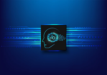 Aufkleber - AI processing with artificial intelligence. Chat with ai. Technology communication, Blue background futuristic. Future cooperation. AI thinking. Machine learning modern design 