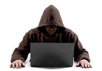 Canvas Print - Cyber hacker using laptop on  background